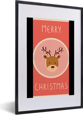 Produktbild von MuchoWow® Gerahmtes Poster Rentier - Zitate - Weihnachten - Frohe Weihnachten - Rot - Vintage 40x60 cm - Poster mit Schwarzem Bilderrahmen Wandposter Rahmen Foto Bilder - Poster in Rahmen