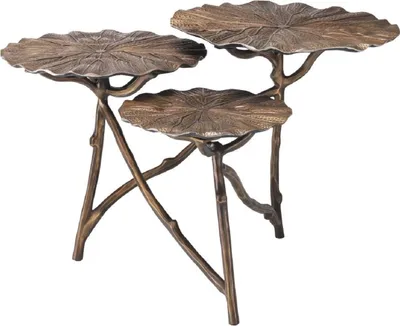 Produktbild von Casa Padrino Designer Beistelltisch Antik Messing 76 x 62 x H. 47 cm - Aluminium Tisch mit 3 Tischplatten - Luxus Wohnzimmer Möbel