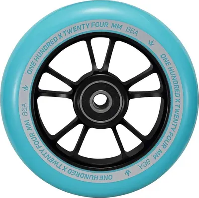 Zdjęcie produktu dla Kółka do hulajnogi – 10 szprych – 100 mm – czarne/turkusowe – Blunt Scooters