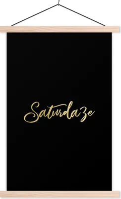 Produktbild von MuchoWow® Textilposter Wochenende - Gold - Schwarz 120x180 cm mit holzfarbenen Rahmen - Textil-Plakat