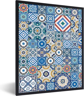 Produktbild von MuchoWow® Gerahmtes Poster Muster - Blau - Formen 60x80 cm - Poster mit Schwarzem Bilderrahmen Wandposter Rahmen Foto Bilder - Premium - Wanddeko Wohnzimmer