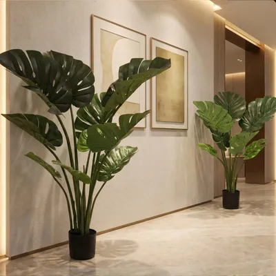 Immagine prodotto di Monstera Deliciosa artificiale - Pianta ornamentale tropicale - 120 cm - Set da 2 - In vaso - Per ambienti interni