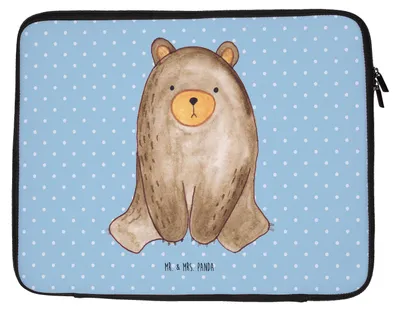 Produktbild von Mr. & Mrs. Panda Laptop Tasche Bär sitzend 20 x 28 cm - Blau Pastell - Geschenk, Hülle, Laptoptasche, Sleeve, Case, Teddy, Laptophülle