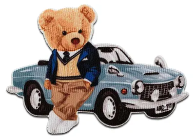 Obrázek produktu pro Mono-Quick bear with car animal - záplata, nažehlovací záplata, nášivka, nášivky, k nažehlení, velikost: 6 x 8,5 cm
