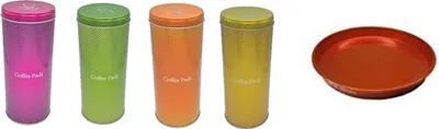 Produktbild von Kaffee Pad Behälter 4-er Set Neon Pink/Grün/Orange/Gold + 1 Tablett pink + 4 Padhalter