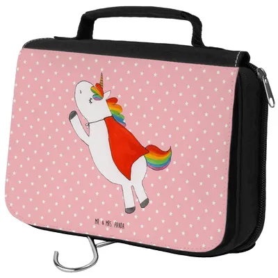 Produktbild von Mr. & Mrs. Panda Kulturtasche Einhorn Super - Rot Pastell - Geschenk, Kosmetiktasche, Held, Make-Up Tasche, kulturtäschchen, kosmetiktäschchen, Waschtasche, Freundin