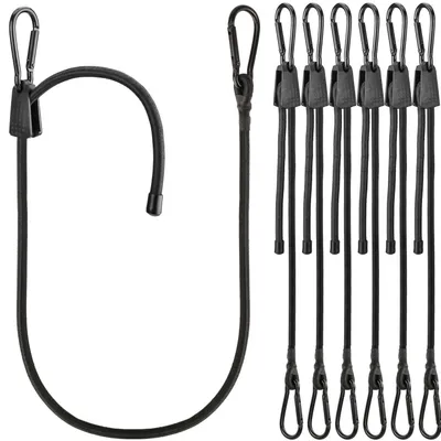 Image de Élastiques avec mousqueton, 120 cm, noirs, lot de 6, réglables de 18 à 120 cm