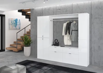 Produktbild von Projekt X Kompaktgarderobe, 212 x 193 cm, Weiß / Weiß Hochglanz