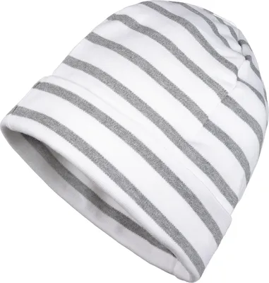 Produktbild von modAS Mütze Maritime Rollmütze Uni für Kinder und Erwachsene – Ringelmütze Baumwollmütze mit Streifen in Weiß / Grau-Melange bis 55 cm Kopfumfang (Kind)