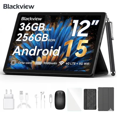 Produktbild von Blackview Mega2, 2025, 12 Zoll, 2K Display, FHD Tablet, 36(12+24) GB+256GB 2TB Erweiterbar, Dual 4G, 5GWiFi, 9000mAh, 2025 Android 15, Widevine L1