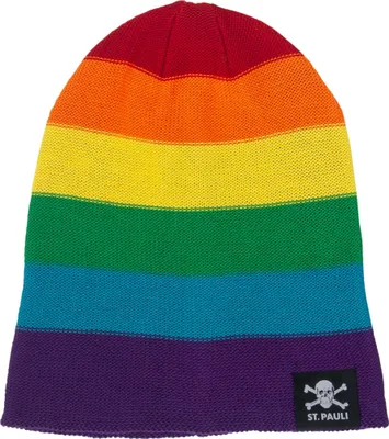 Produktbild von FC St. Pauli Mütze Regenbogen, Offizieller Fanartikel, Bunte Strickmütze mit Totenkopf-Badge, 100% Polyester