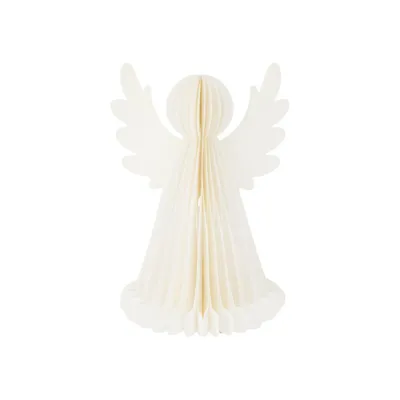 Image de Ange LED éclairé avec minuterie blanc chaud en papier blanc 28cm de haut
