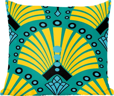 Produktbild von MuchoWow® Zierkissen Sofakissen Wohnzimmer Dekokissen 50x50 cm Art Deco - Muster - Blau - Gelb - Komfort - Sofakissen