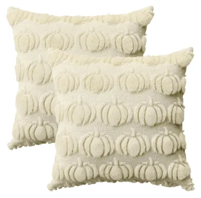 Immagine prodotto di Cuscini decorativi, 45x45 cm, beige, set da 2, in poliestere, motivo zucca, tema autunnale