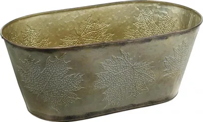 Produktbild von Herbsttopf Metalldeko Gold - Pflanzschale mit Blattprägemuster, Ø38cm H15cm, Übertopf