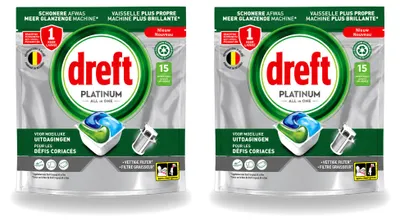 Produktbild von 2 x Dreft Platinum All-in-One Spülmaschinencaps - Vorteilspackung - 2 Stücke