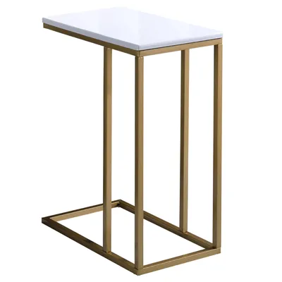 Produktbild von Beistelltisch DEBORA Wohnzimmertisch Couchtisch rechteckig, Metallgestell und MDF Tischplatte in gold/weiß, im Retro Stil