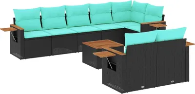 Produktbild von vidaXL 9-tlg. Garten-Sofagarnitur mit Kissen Schwarz Poly Rattan