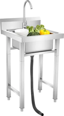 Obrázek produktu pro Kuchyňský dřez – umyvadlo 50 x 50 cm – nerezová ocel – pro venkovní použití a kempování – čtvercový