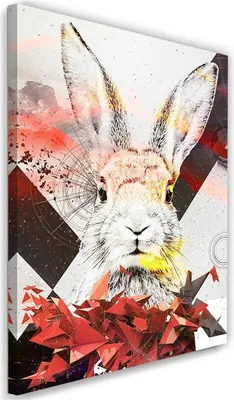 Produktbild von Leinwandbild abstraktes kaninchen und formen 40x60 cm Feeby rot wandbild bereit zum aufhängen