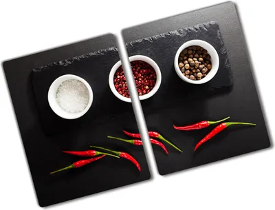 Produktbild von Tulup Glas Herdabdeckplatte - 2x40x52 cm - Glaskeramikkochfeld-Abdeckung Spritzschutz Glasabdeckplatte Kochplattenabdeckung und Schneidebrett - Zweiteilig - Essen & Getränke - Gewürze und Chili - Rot