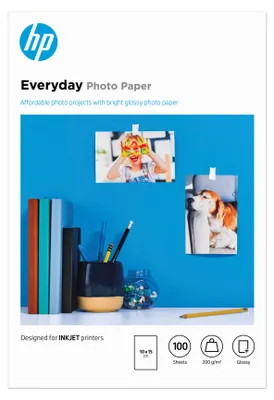 Produktbild von HP Everyday Glossy 100/10x15, 100 x 150 mm, 20 - 80, 15 - 30 °C, 5 - 30 °C, 165.1 x 102.6 x 17.5 mm, 330 g