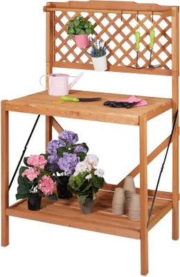 Produktbild von Famanu Pflanztisch aus Holz mit Ablage - Lichtbraun, 151,5 x 91 x 62 cm