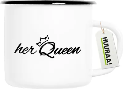 Produktbild von Huuraa Emaille Tasse her Queen Krone 300ml Vintage Campingbecher Geschenkidee