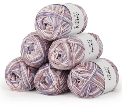 Produktbild von Häkelgarn 100% Baumwolle 6 x 50g Lilaweißes Pulver