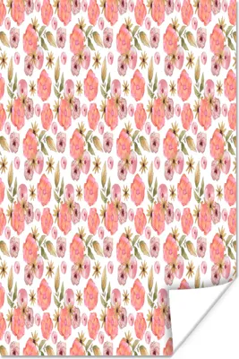 Produktbild von MuchoWow® Poster Blumen - Rosa - Muster - Aquarell 80x120 cm - Papierdruck