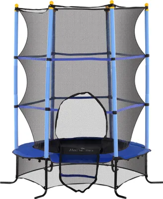 Produktbild von Kinder Trampolin Ø163 cm mit Sicherheitsnetz, Indoor Outdoor, bis 50 kg belastbar, Stahlrahmen, Kunststoff, Blau