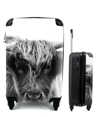Produktbild von MuchoWow® Koffer Handgepäck Trolley Rollkoffer Kleine Reisekoffer mit 4 Rollen - Schottischer Highlander - Kuh - Gras - Tiere - Natur - Cabin Size < 55x40x23 cm & 55x40x20 cm - Fotokoffer - Kabinenkoffer - Boardgepäck - Reise-Box - Reisekoffer - Reisegepäck - Koffer mit Bild - Trolley für Kinder