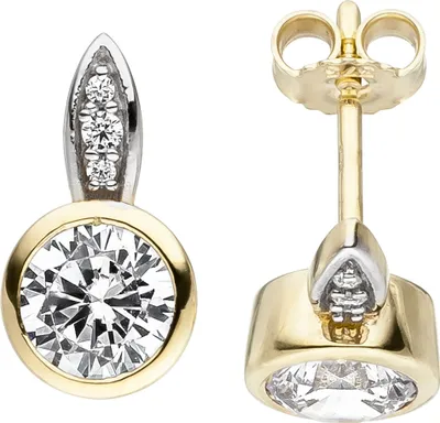 Produktbild von Paar Ohrstecker mit weißen Zirkonia 375 Gold Gelbgold Solitär Goldohrstecker