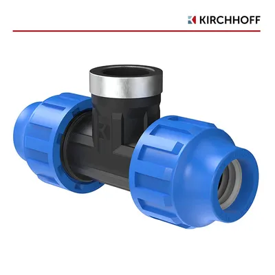 Produktbild von KIRCHHOFF T-Übergangsstück mit Innengewinde, Kunststoff 32 mm x 3/4"" x 32 mm, für HDPE Rohr, Gartenbewässerung, DVGW ,  EU