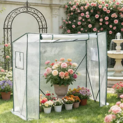 Image de Serre en plastique 200 x 77 x 169 cm, bâche en PE 130 g/m² résistante aux UV, serre à tomates robuste avec armature en acier, tunnel de culture accessible pour le jardin et le balcon