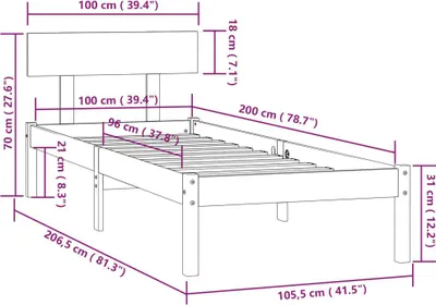 Produktbild von vidaXL Massivholzbett Grau Kiefer 100x200 cm
