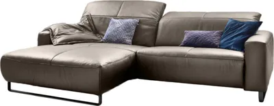 Produktbild von KAWOLA Sofa YORK Leder Life-line bisquit Recamiere links Fuß Metall schwarz