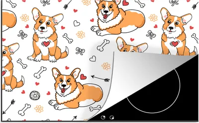 Obrázok produktu pre KitchenYeah® Kryt varnej dosky pes - Corgi - vzor, 81x52cm, kuchynská dekorácia, keramický kryt varnej dosky, krycia doska na varnú dosku