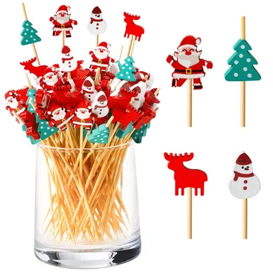 Cocktailspieße 200 Stück, 12 cm, Holz, Weihnachtsmotive