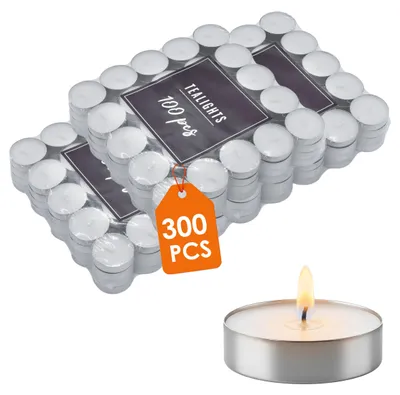 Image de Bougies chauffe-plat classiques non parfumées dans une enveloppe en aluminium, 38 mm, durée de combustion de 4 heures - 300 pièces - Bougies de table blanches non parfumées dans une enveloppe argentée