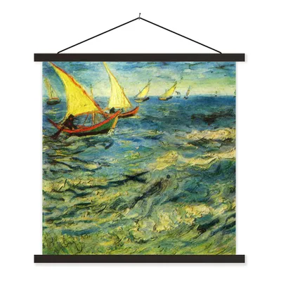 Produktbild von MuchoWow® Textilposter Fischerboote auf dem Meer - Vincent van Gogh 120x120 cm mit schwarzem Rahmen - Aufhängungsset