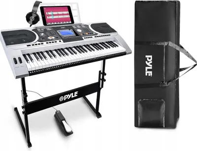 Produktbild von Pyle Keyboard mit 61 Tasten, Keybaord Piano für Anfänger, Digital Piano–Set Inkl. Klavier Ständer, Sustain-Pedal, Kopfhörer,Notenablage & Wasserdichte