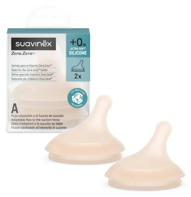 Produktbild von Suavinex, 2 Babyflaschensauger für Zero Zero Anti-Colic Babyflasche, Ersatz Sauger mit Spezial-Stillfluss (A), Anpassbarer Nahrungsfluss, Speziell für