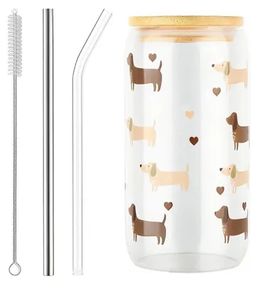 Immagine prodotto di Bicchiere da 500 ml con coperchio e cannuccia, design "bassotto". Ideale per bevande calde e fredde