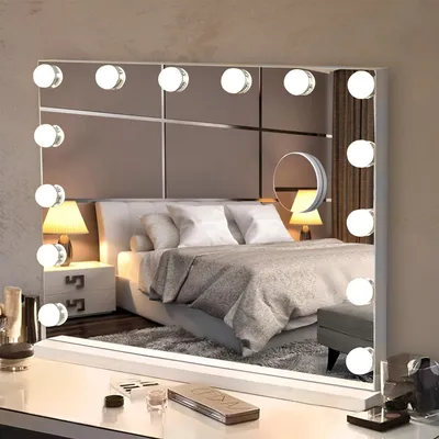 Make-up Spiegel mit Beleuchtung, dimmbar, 10x Vergrößerung, 50x40 cm, Weiß