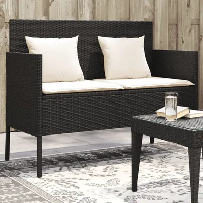 Produktbild von Gartenbank mit Kissen Schwarz Poly Rattan 365770