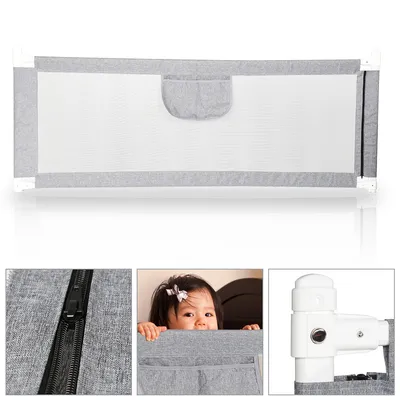 Image de Barrière de lit Jopassy Barrière de protection pour lit enfant 150 cm Barrière anti-chute pour lit enfant, réglable en hauteur Barrière de lit enfant pour lit familial et lit bébé