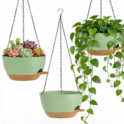 Obrázek produktu pro Samozavlažující závěsný květináč - Sada 3, 25 cm, Zelená
