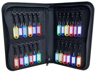 Produktbild von Wasserdichter und feuerfester Schlüsselkoffer - 24 Haken und Etiketten - Tragbarer Schlüsselorganizer - Für Büros, Maklerbüros und Hotels - Schwarz
