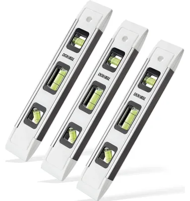 Immagine prodotto di Livella a bolla magnetica da 23 cm, mini, con telaio in alluminio, angoli di 180/90/45 gradi, confezione da 3 pezzi, colore bianco